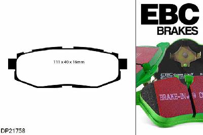DP21758, Subaru Tribeca, 3.6 2007-2014, EBC Greenstuff remblokken set achteras, Voor modellen met remschijf diameter van 320mm aan de achteras
