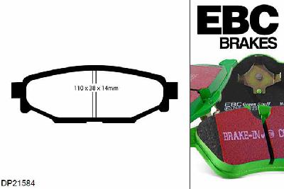 DP21584, Subaru XV, 1.6 2012-, EBC Greenstuff remblokken set achteras, Voor modellen met Akebono remklauwen aan de achteras, Voor modellen met remschijf diameter van 274mm aan de achteras