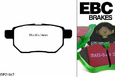 DP21947, Toyota Auris, 1.8 (ZRE154) 2007-2013, EBC Greenstuff remblokken set achteras, Voor modellen met Akebono remklauwen aan de achteras, Voor modellen met remschijf diameter van 259mm aan de achteras