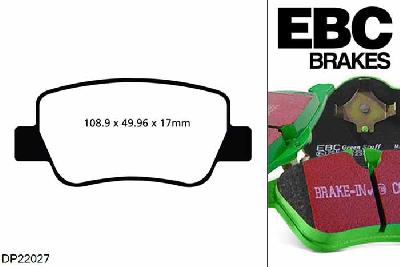 DP22027, Toyota Avensis, 2.0 TD 2015-, EBC Greenstuff remblokken set achteras, Voor modellen met remschijf diameter van 290mm aan de achteras