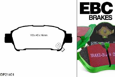 DP21401, Toyota Avensis Verso, 2.0 TD 2001-2006, EBC Greenstuff remblokken set achteras, Voor modellen met Sumitomo remklauwen aan de achteras, Voor modellen met remschijf diameter van 290mm aan de achteras