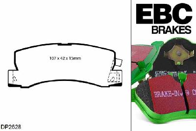 DP2628, Toyota Celica, 1.8 (AT200) 1995-1999, EBC Greenstuff remblokken set achteras, Voor modellen met Akebono remklauwen aan de achteras, Voor modellen met remschijf diameter van 269mm aan de achteras