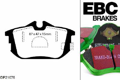 DP21076, Volvo S40, 1.9 TD 1996-1998, EBC Greenstuff remblokken set achteras, Voor modellen met Girling/TRW remklauwen aan de achteras, Voor modellen met remschijf diameter van 260mm aan de achteras