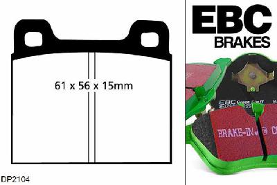 DP2104, Volvo V70 Mk1, 2.4 Turbo 4WD 1996-2000, EBC Greenstuff remblokken set achteras, Voor modellen met ATE remklauwen aan de achteras, Voor modellen met remschijf diameter van 283mm aan de achteras