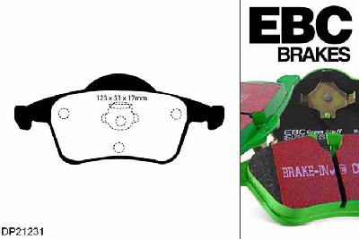 DP21231, Volvo V70 Mk2, 2.4 TD 2000-2007, EBC Greenstuff remblokken set achteras, Voor modellen met ATE remklauwen aan de achteras, Voor modellen met remschijf diameter van 288mm aan de achteras