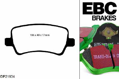 DP21934, Volvo XC60 (2nd Gen), 2.0 TD 190 PK 2017-, EBC Greenstuff remblokken set achteras, Voor modellen met TRW remklauwen aan de achteras, Voor modellen met remschijf diameter van 302mm aan de achteras