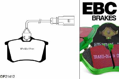 DP21412, VW Sharan, 2.0 2000-2011, EBC Greenstuff remblokken set achteras, Voor modellen met Girling/TRW remklauwen aan de achteras, Voor modellen met remschijf diameter van 268mm aan de achteras