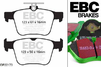 DP22173, VW Tiguan Mk2, 2.0 Turbo 220 PK 2016-, EBC Greenstuff remblokken set achteras, Voor modellen met ATE remklauwen aan de achteras, Voor modellen met remschijf diameter van 310mm aan de achteras