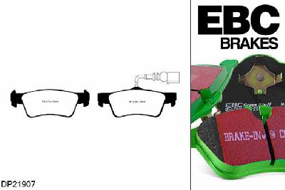 DP21907, VW Transporter (Kombi)/Camper Van, 2.5 TD (T5) 2003-2010, EBC Greenstuff remblokken set achteras, Voor modellen met ATE remklauwen aan de achteras, Voor modellen met remschijf diameter van 314mm aan de achteras