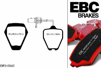 DP31094C, Audi A6 quattro Avant (C5/4B), 2.7 Twin Turbo 1997-1999, EBC Redstuff remblokken set vooras, Voor modellen met Girling/TRW remklauwen aan de vooras, Voor modellen met een remschijf diameter 321mm