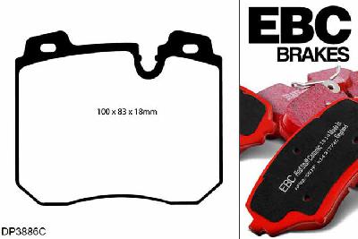 DP3886C, BMW M5, 3.8 (E34) 1994-1996, EBC Redstuff remblokken set vooras, Voor modellen met ATE remklauwen aan de vooras, Voor modellen met een remschijf diameter 345mm