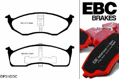 DP31623C, Chrysler 300M, 2.7 204 PK 1998-2004, EBC Redstuff remblokken set vooras, Voor modellen met een remschijf diameter 297mm