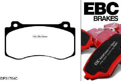 DP31764C, Dodge Challenger, 6.4 2011-2015, EBC Redstuff remblokken set vooras, Voor modellen met Brembo remklauwen aan de vooras, Voor modellen met een remschijf diameter 360mm