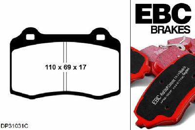 DP31031C, Ford Focus Mk1, 2.0 Turbo RS 215 PK 2002-2005, EBC Redstuff remblokken set vooras, Voor modellen met Brembo remklauwen aan de vooras, Voor modellen met een remschijf diameter 324mm