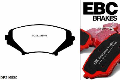 DP31665C, Mazda RX8, 1.3 (Rotary) (Japan) 2003-2012, EBC Redstuff remblokken set vooras, Voor modellen met Sumitomo remklauwen aan de vooras, Voor modellen met een remschijf diameter 303mm