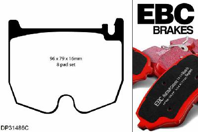 DP31486C, Mercedes S-Class (W220), S600 (8 Pad Set) 2003-2006, EBC Redstuff remblokken set vooras, Voor modellen met Brembo remklauwen aan de vooras, Voor modellen met een remschijf diameter 360mm