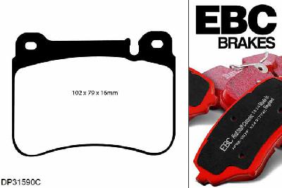 DP31590C, Mercedes SLK (R171), SLK350 (3.5) 301 PK 2008-2011, EBC Redstuff remblokken set vooras, Voor modellen met Brembo remklauwen aan de vooras, Voor modellen met een remschijf diameter 345mm