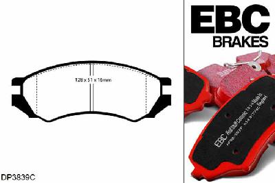 DP3839C, Nissan 100NX, 2.0 1991-1994, EBC Redstuff remblokken set vooras, Voor modellen met Akebono remklauwen aan de vooras, Voor modellen met een remschijf diameter 256mm