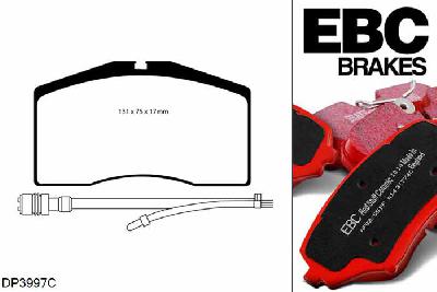 DP3997C, Porsche 911 (993), 3.6 Twin Turbo 4 1995-1997, EBC Redstuff remblokken set vooras, Voor modellen met Brembo remklauwen aan de vooras, Voor modellen met een remschijf diameter 322mm