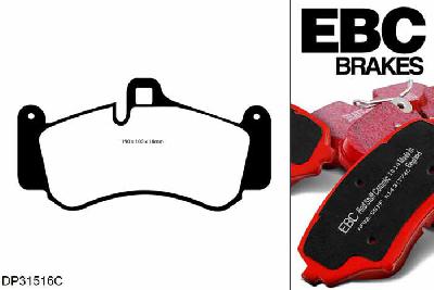 DP31516C, Porsche 911 (996) (Cast Iron Disc Only), 3.6 Twin Turbo GT2 2003-2005, EBC Redstuff remblokken set vooras, Voor modellen met Brembo remklauwen aan de vooras, Voor modellen met een remschijf diameter 350mm