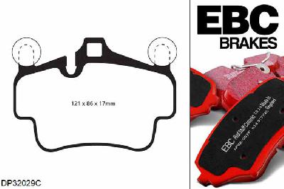 DP32029C, Porsche Cayman (Cast Iron Discs only), 2.9 2009-2012, EBC Redstuff remblokken set vooras, Voor modellen met Brembo remklauwen aan de vooras, Voor modellen met een remschijf diameter 318mm