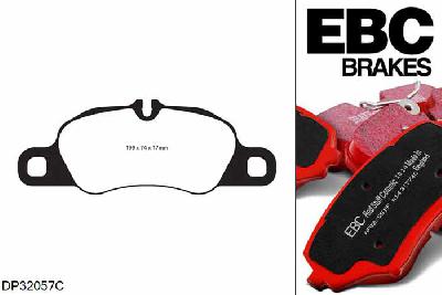 DP32057C, Porsche Cayman (Cast Iron Discs only), 3.4 S 325 PK 2012-2016, EBC Redstuff remblokken set vooras, Voor modellen met Brembo remklauwen aan de vooras, Voor modellen met een remschijf diameter 330mm