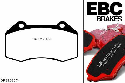 DP31539C, Renault Megane MK2 Hatch, 2.0 Turbo RS Cup 225 PK 2005-2009, EBC Redstuff remblokken set vooras, Voor modellen met Brembo remklauwen aan de vooras, Voor modellen met een remschijf diameter 312mm