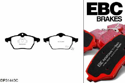 DP31443C, Saab 9-mei, 1.9 TD 150 PK 2005-2010, EBC Redstuff remblokken set vooras, Voor modellen met ATE remklauwen aan de vooras, Voor modellen met een remschijf diameter 308mm