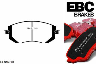 DP31661C, Subaru Legacy, 2.0 TD (BRD) 150 PK 2009-2014, EBC Redstuff remblokken set vooras, Voor modellen met Tokico remklauwen aan de vooras, Voor modellen met een remschijf diameter 294mm