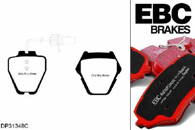 DP31348C, VW Phaeton, 3.0 TDI (8 Pad Set) 233 PK 2007-2008, EBC Redstuff remblokken set vooras, Voor modellen met Girling/TRW remklauwen aan de vooras, Voor modellen met een remschijf diameter 360mm