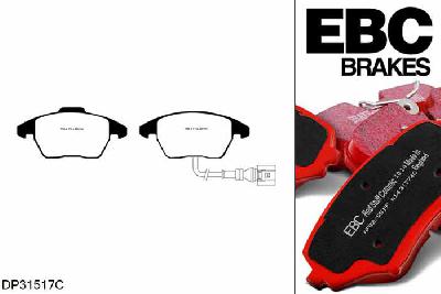 DP31517C, VW Scirocco, 1.4 Turbo 160 PK 2009-, EBC Redstuff remblokken set vooras, Voor modellen met ATE remklauwen aan de vooras, Voor modellen met een remschijf diameter 288mm