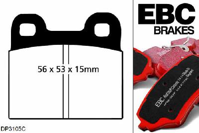 DP3105C, BMW 5 Series (E12), 525 i (2.5) 1977-1978, EBC Redstuff remblokken set achteras, Voor modellen met ATE remklauwen aan de achteras, Voor modellen met remschijf diameter van 272mm aan de achteras