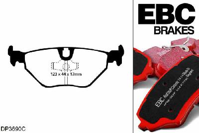 DP3690C, BMW 5 Series (E34), 530 i (3.0) 1988-1996, EBC Redstuff remblokken set achteras, Voor modellen met ATE remklauwen aan de achteras, Voor modellen met remschijf diameter van 300mm aan de achteras