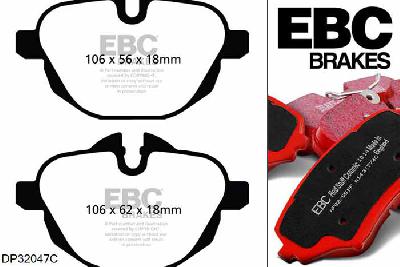DP32047C, BMW 5 Series (F10), 518 d (2.0 TD) 2013-2017, EBC Redstuff remblokken set achteras, Voor modellen met TRW remklauwen aan de achteras, Voor modellen met remschijf diameter van 330mm aan de achteras