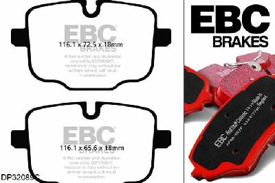 DP32089C, BMW 5 Series (F11), 525 d (2.0 TD) 2011-2017, EBC Redstuff remblokken set achteras, Voor modellen met TRW remklauwen aan de achteras, Voor modellen met remschijf diameter van 345mm aan de achteras
