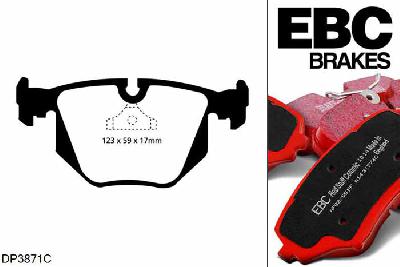 DP3871C, BMW M5, 3.8 (E34) 1994-1996, EBC Redstuff remblokken set achteras, Voor modellen met ATE remklauwen aan de achteras, Voor modellen met remschijf diameter van 328mm aan de achteras