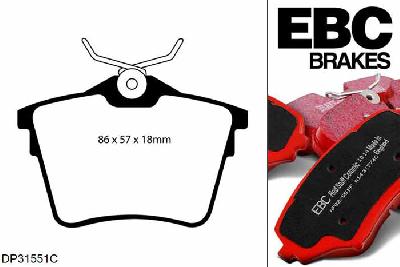 DP31551C, Citroen C5, 1.6 Turbo 2009-, EBC Redstuff remblokken set achteras, Voor modellen met remschijf diameter van 290mm aan de achteras