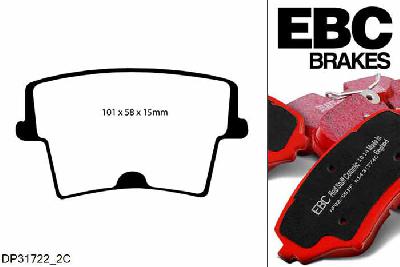 DP31722/2C, Dodge Challenger, 5.7 2009-, EBC Redstuff remblokken set achteras, Voor modellen met remschijf diameter van 320mm aan de achteras