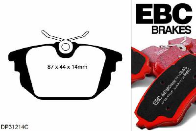 DP31214C, Fiat Coupe, 2.0 20v Turbo 220 PK 1998-2000, EBC Redstuff remblokken set achteras, Voor modellen met Girling/TRW remklauwen aan de achteras, Voor modellen met remschijf diameter van 240mm aan de achteras
