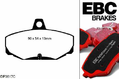DP3617C, Ford Sierra, 2.0 1990-1993, EBC Redstuff remblokken set achteras, Voor modellen met Girling/TRW remklauwen aan de achteras, Voor modellen met remschijf diameter van 253mm aan de achteras