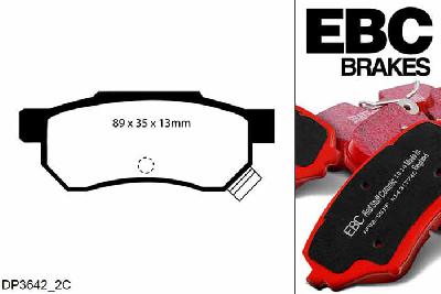 DP3642/2C, Honda Civic (5th Gen), 1.6 ESi (EG5) 1991-1996, EBC Redstuff remblokken set achteras, Voor modellen met Akebono remklauwen aan de achteras, Voor modellen met remschijf diameter van 238mm aan de achteras