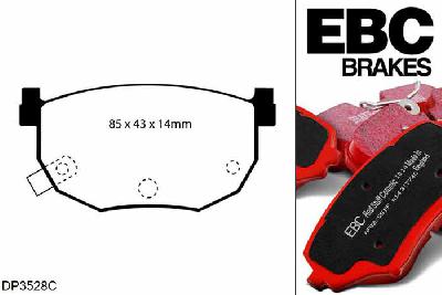 DP3528C, Hyundai Coupe, 1.6 2002-2009, EBC Redstuff remblokken set achteras, Voor modellen met Sumitomo remklauwen aan de achteras, Voor modellen met remschijf diameter van 258mm aan de achteras