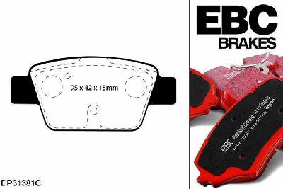 DP31381C, Lancia Delta, 1.4 Turbo 120 PK 2008-2010, EBC Redstuff remblokken set achteras, Voor modellen met Bosch remklauwen aan de achteras, Voor modellen met remschijf diameter van 251mm aan de achteras