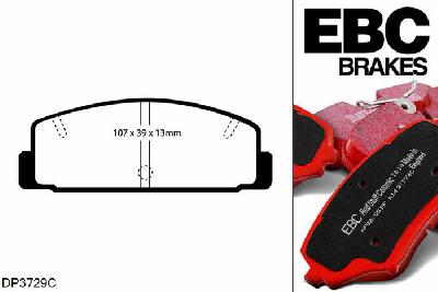 DP3729C, Mazda 6, 1.8 (GH) 120 PK 2007-2013, EBC Redstuff remblokken set achteras, Voor modellen met Akebono remklauwen aan de achteras, Voor modellen met remschijf diameter van 280mm aan de achteras