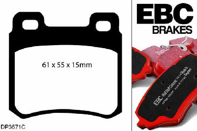 DP3671C, Mercedes 190 (W201), 2.3 16v 1984-1988, EBC Redstuff remblokken set achteras, Voor modellen met ATE remklauwen aan de achteras, Voor modellen met remschijf diameter van 258mm aan de achteras