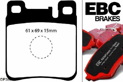 DP3887C, Mercedes E-Class (W124), E500 1993-1995, EBC Redstuff remblokken set achteras, Voor modellen met ATE remklauwen aan de achteras, Voor modellen met remschijf diameter van 300mm aan de achteras