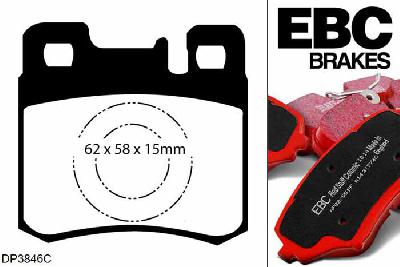 DP3846C, Mercedes E-Class (W210), E200 1996-2000, EBC Redstuff remblokken set achteras, Voor modellen met ATE remklauwen aan de achteras, Voor modellen met remschijf diameter van 278mm aan de achteras
