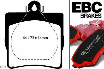 DP31191C, Mercedes E-Class (W210), E200 K 184 PK 2000-2003, EBC Redstuff remblokken set achteras, Voor modellen met ATE remklauwen aan de achteras, Voor modellen met remschijf diameter van 290mm aan de achteras