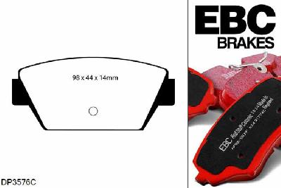 DP3576C, Mitsubishi Lancer Evo 1, 2.0 Turbo 1992-1994, EBC Redstuff remblokken set achteras, Voor modellen met Akebono remklauwen aan de achteras, Voor modellen met remschijf diameter van 260mm aan de achteras
