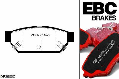DP3986C, Mitsubishi Lancer Evo 3, 2.0 Turbo 1995-1996, EBC Redstuff remblokken set achteras, Voor modellen met remschijf diameter van 260mm aan de achteras